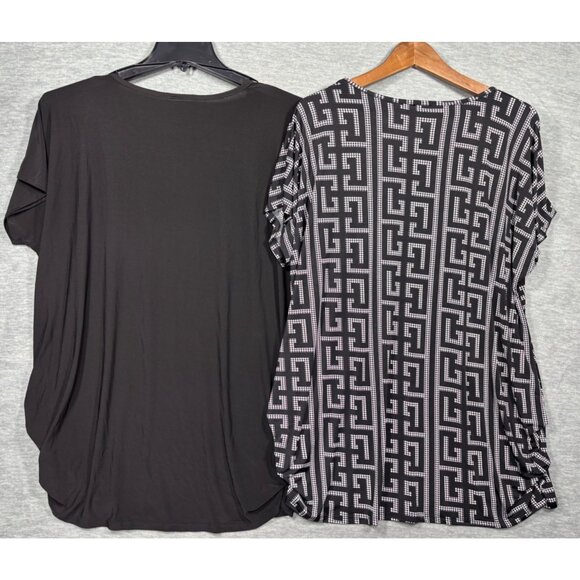 Peek-A-Boom Womens‎ 3X Tunic Short Sleeve Black Geometric Pattern Stretch Fabric - Picture 7 of 7